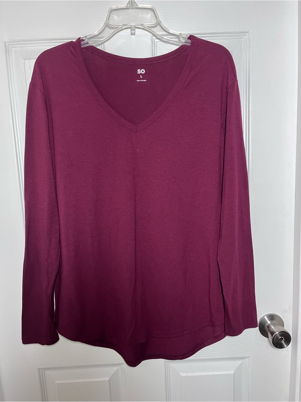 SO Long Sleeve V-Neck Top - Wine